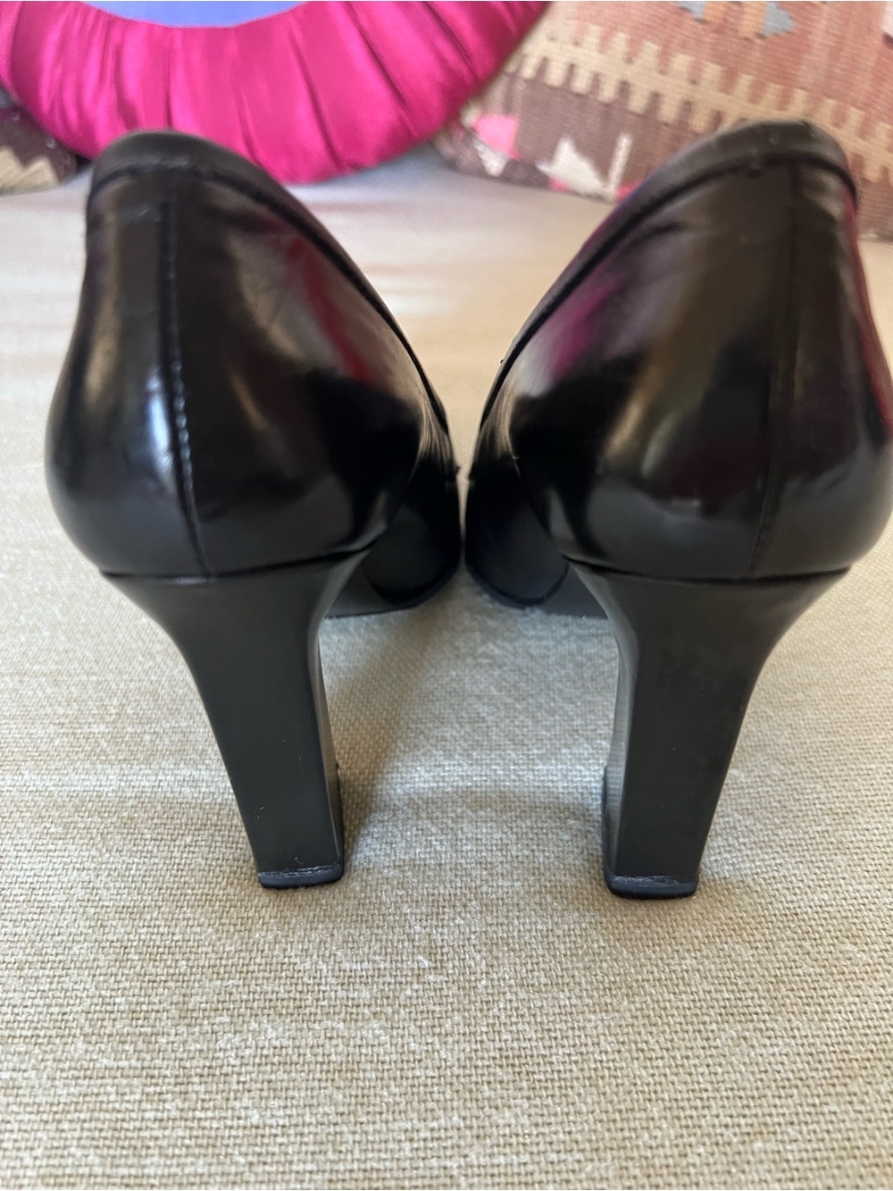 Cesare Paciotti Black Leather Slip-On Heels with Silver Chain Detail in - Picture 4 of 6